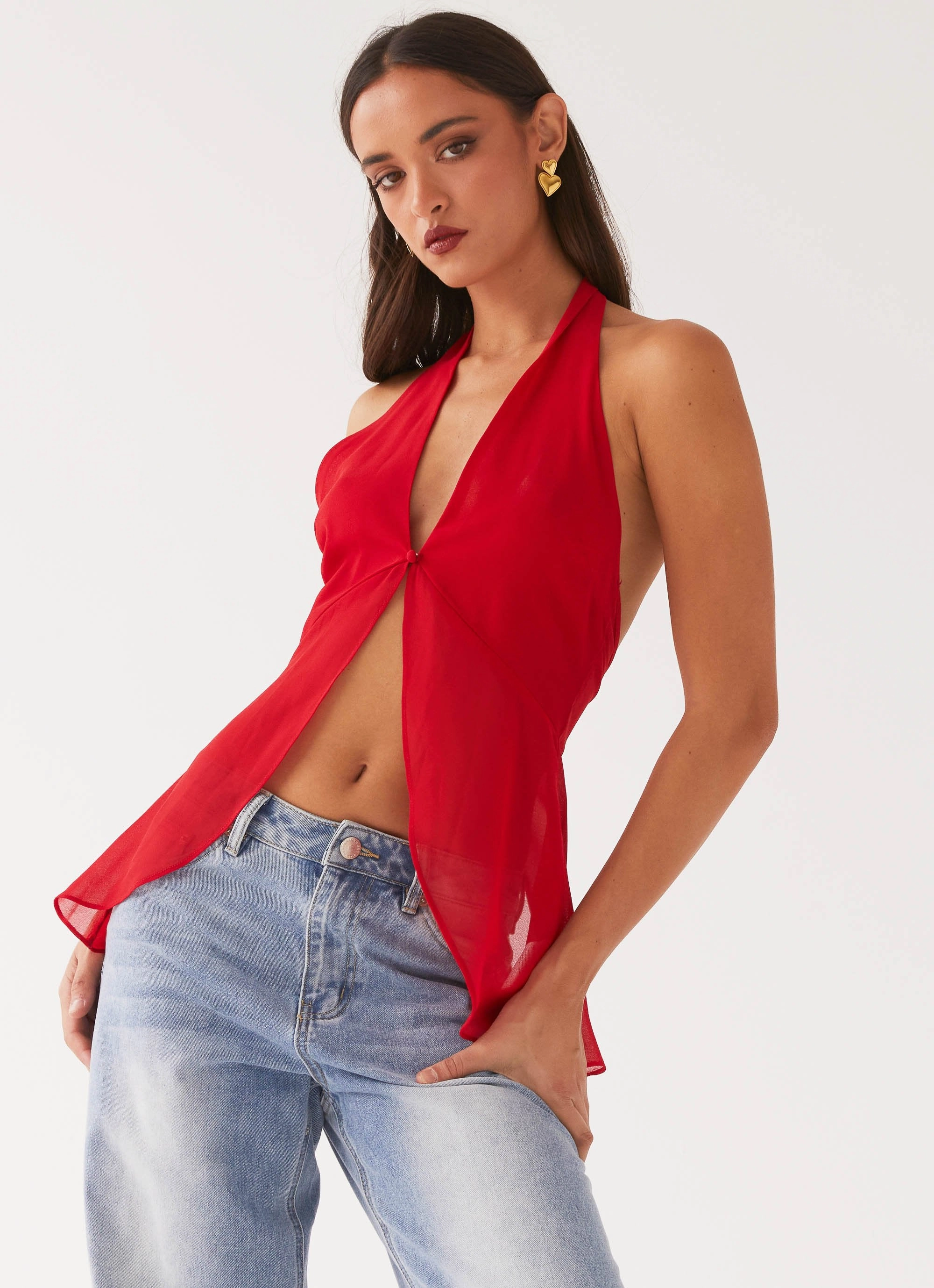 At Last Halterneck Top - Rouge Red Flexible Neckline Hypoallergenic Fiber