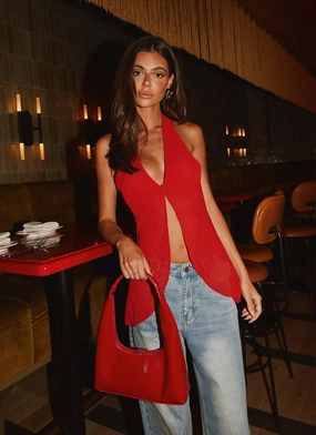 SeamFreeShoulder 3D Spacer Fabric At Last Halterneck Top - Rouge Red