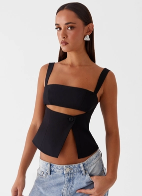 Pia Cut Out Top - Black Modular Layering System Relaxed Top