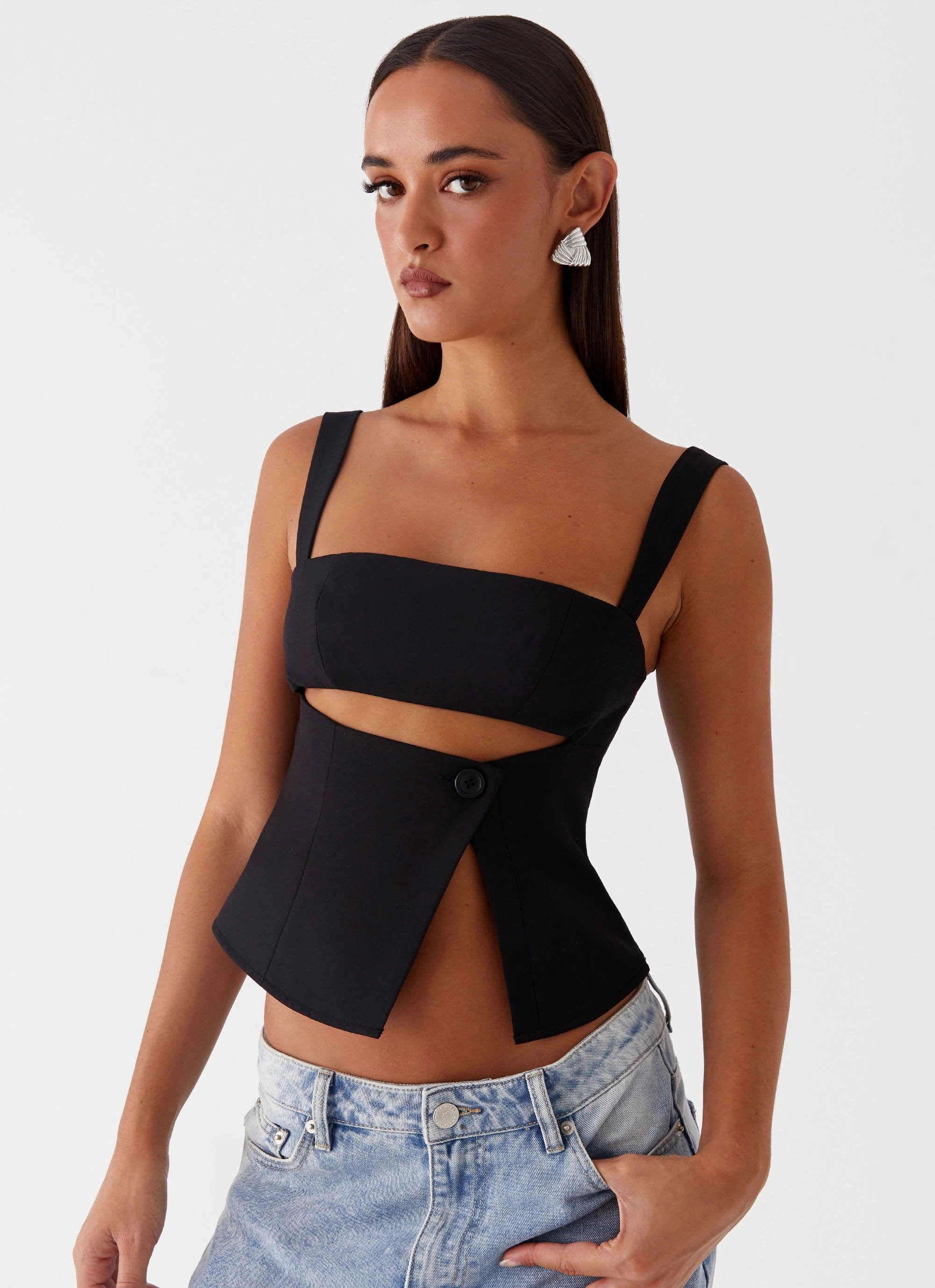 Pia Cut Out Top - Black Modular Layering System Relaxed Top