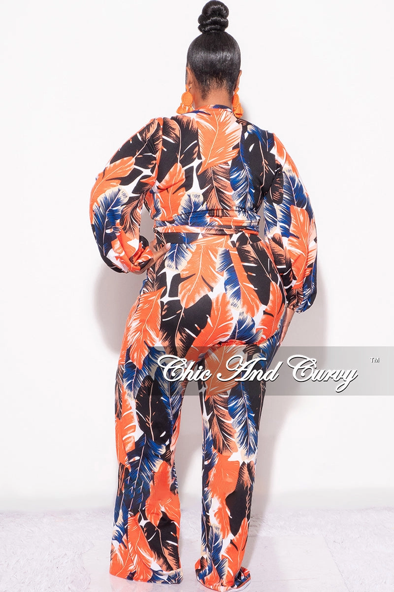 SecureClosureSystem Final Sale Plus Size 2-Piece Crop Top and Palazzo Pant Set in Rust & Navy Tropical Print