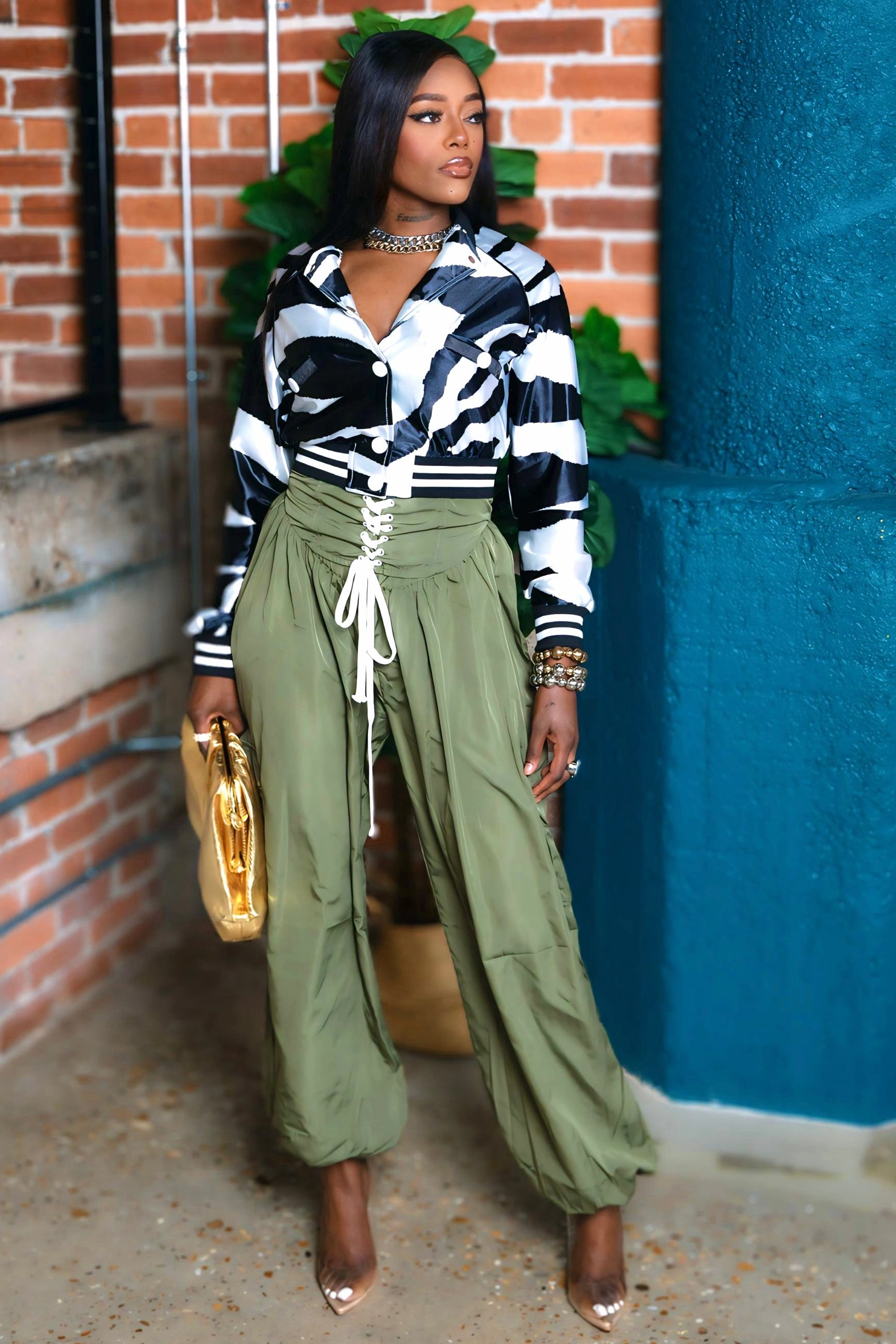 Adjustable Drawcord Carmen Cargo Genie Pants - Green