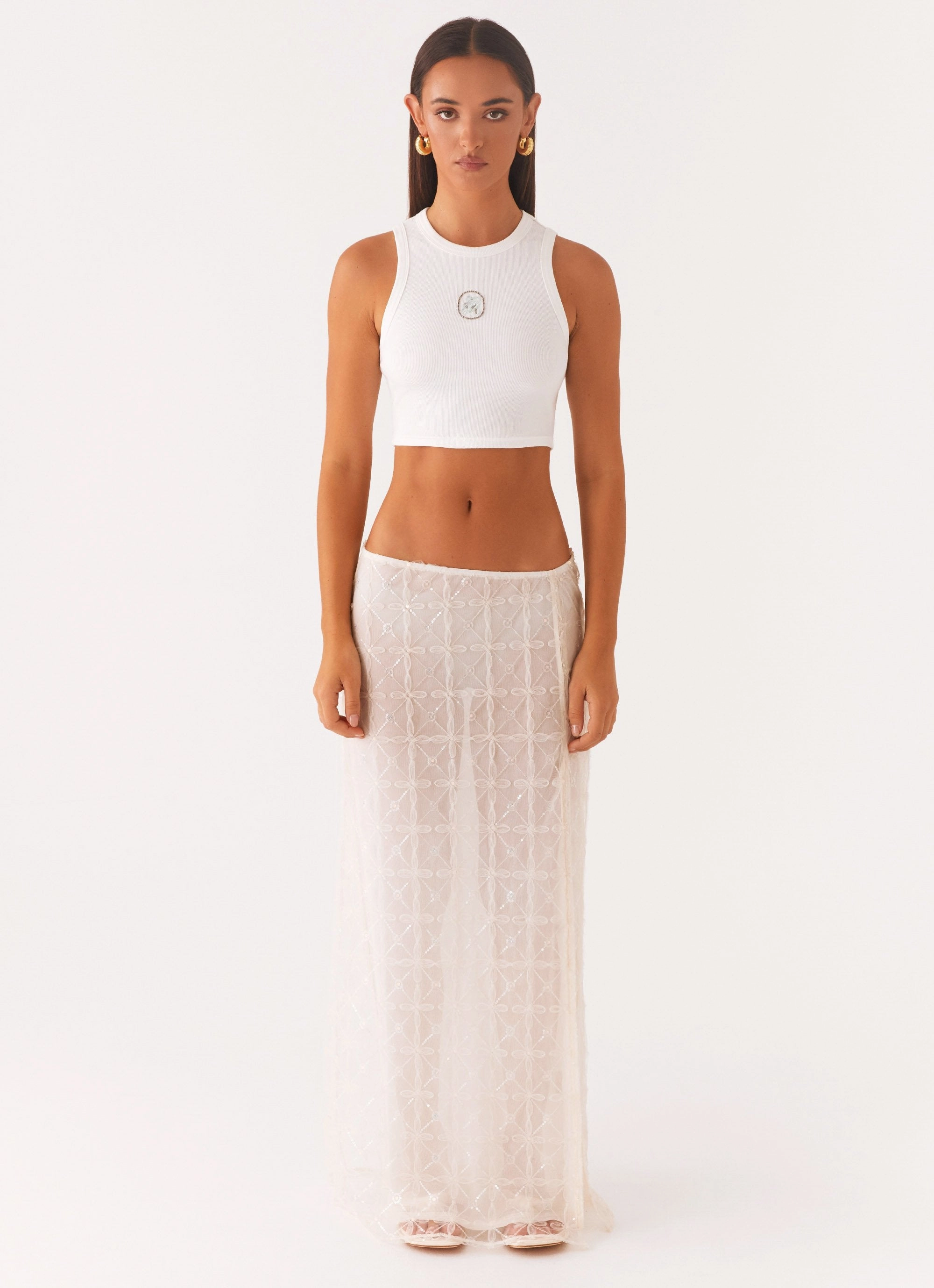 Opal Sequin Maxi Skirt - White TemperatureRegulation HighDensityWeave