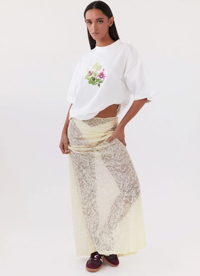 Laser Cut Edges Atoir Lace Maxi Skirt - Yellow