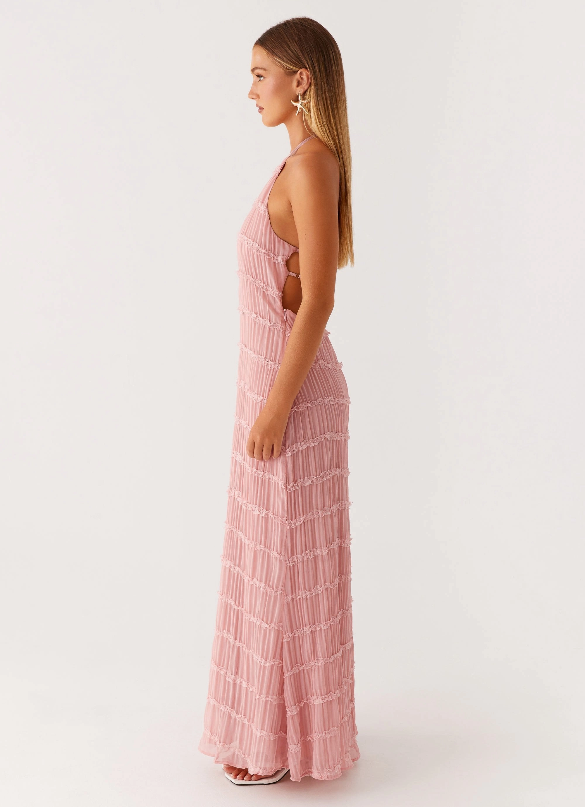 Aullie Maxi Dress - Pink Off-Shoulder Simple Shape