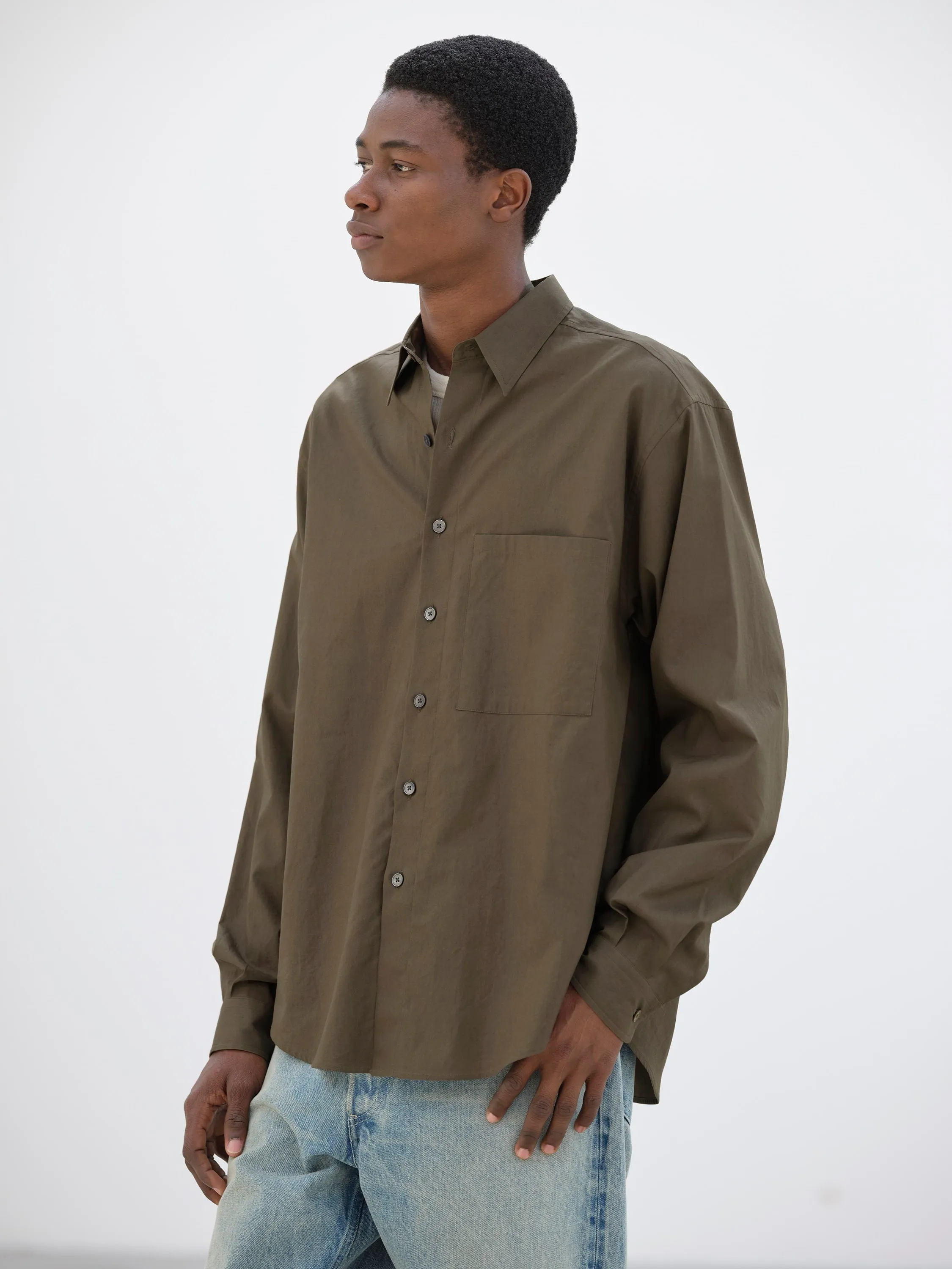 Auralee Washed Finx Twill Big Shirt - Brown