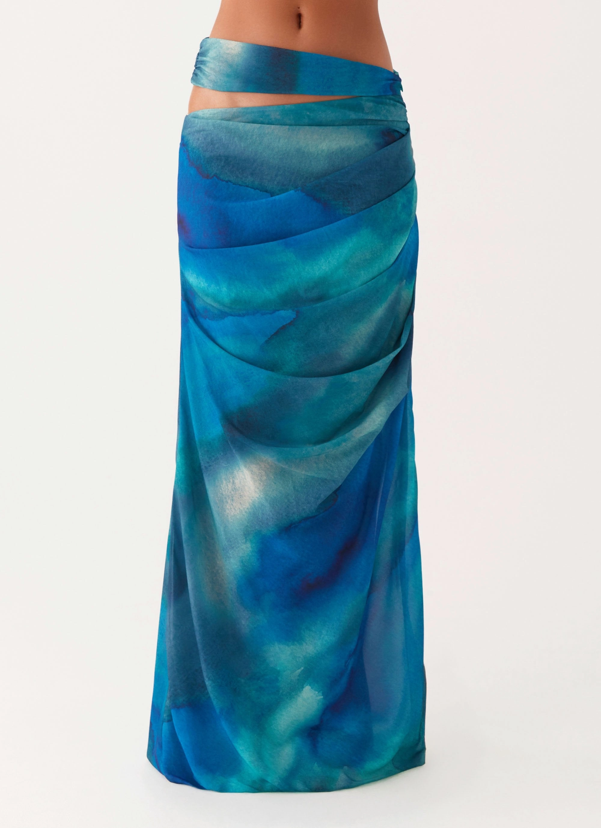 NonSlipGrip Quick Fit Wear Austin Cut Out Maxi Skirt - Blue Tie Dye