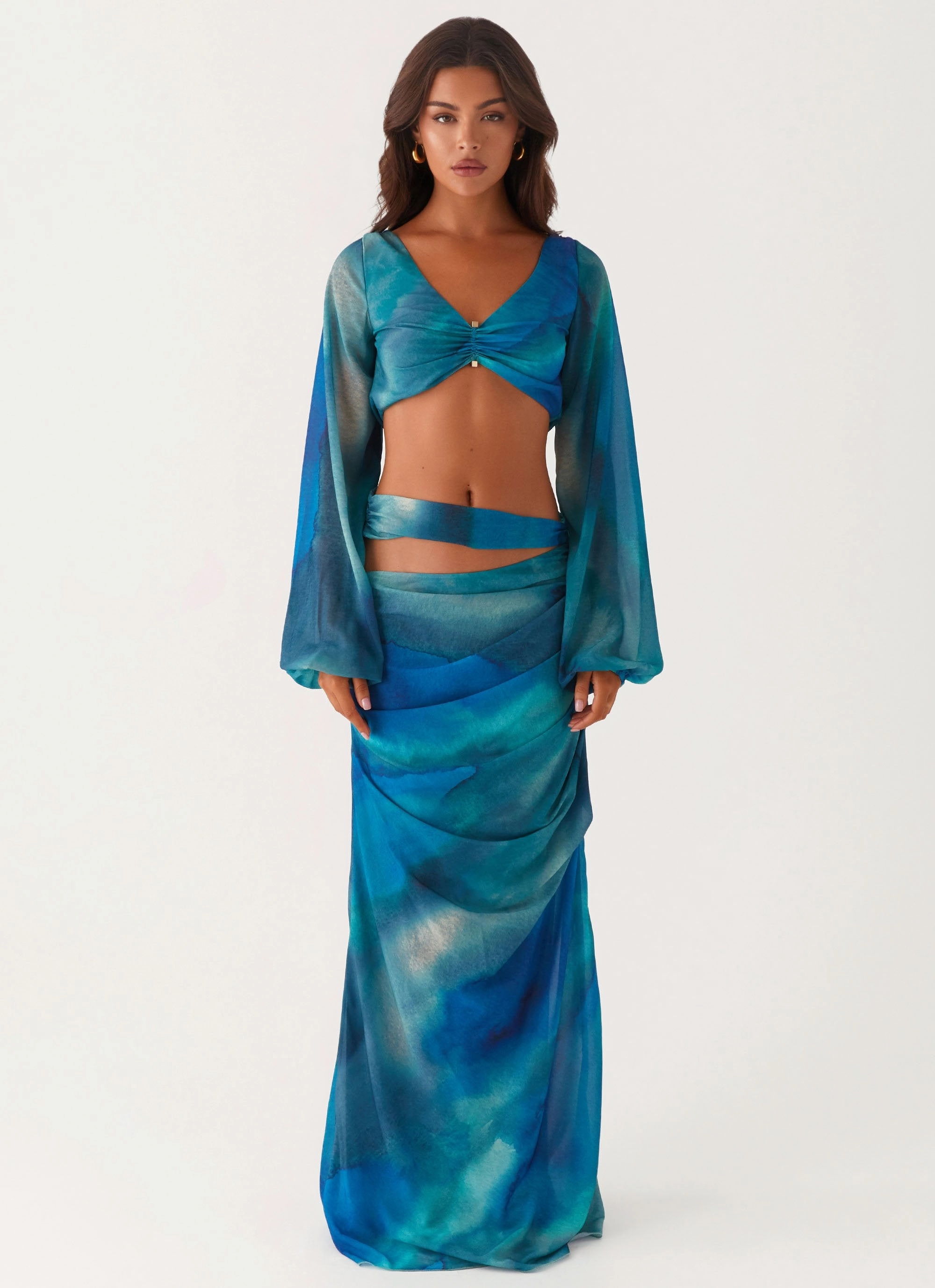 Austin Cut Out Maxi Skirt - Blue Tie Dye UVProtection LightweightInsulation