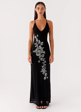 Lounge Comfort Dreamy Look Beki Beaded Mesh Maxi Dress - Black