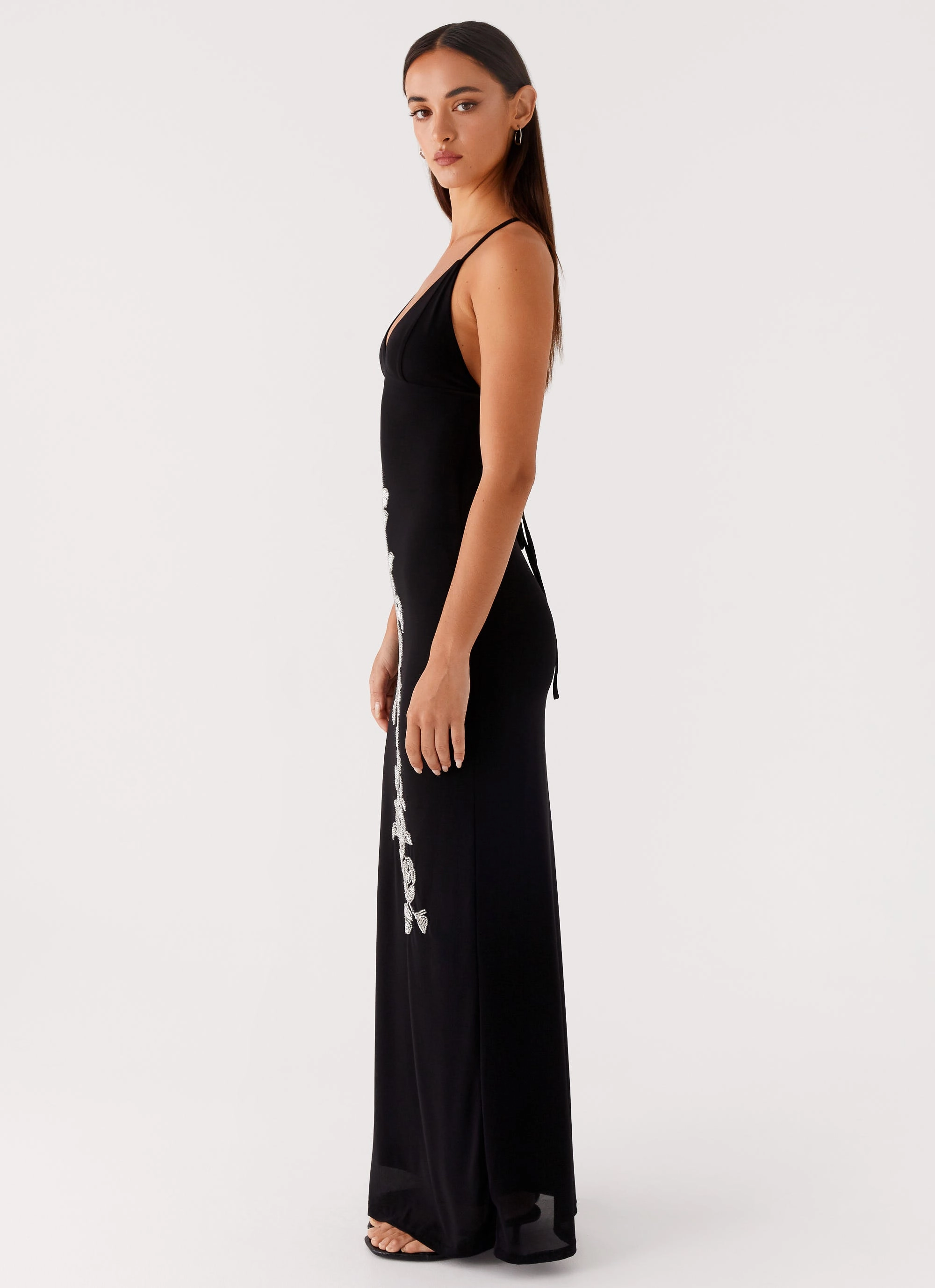 Travel Vibe Lounge Style Beki Beaded Mesh Maxi Dress - Black