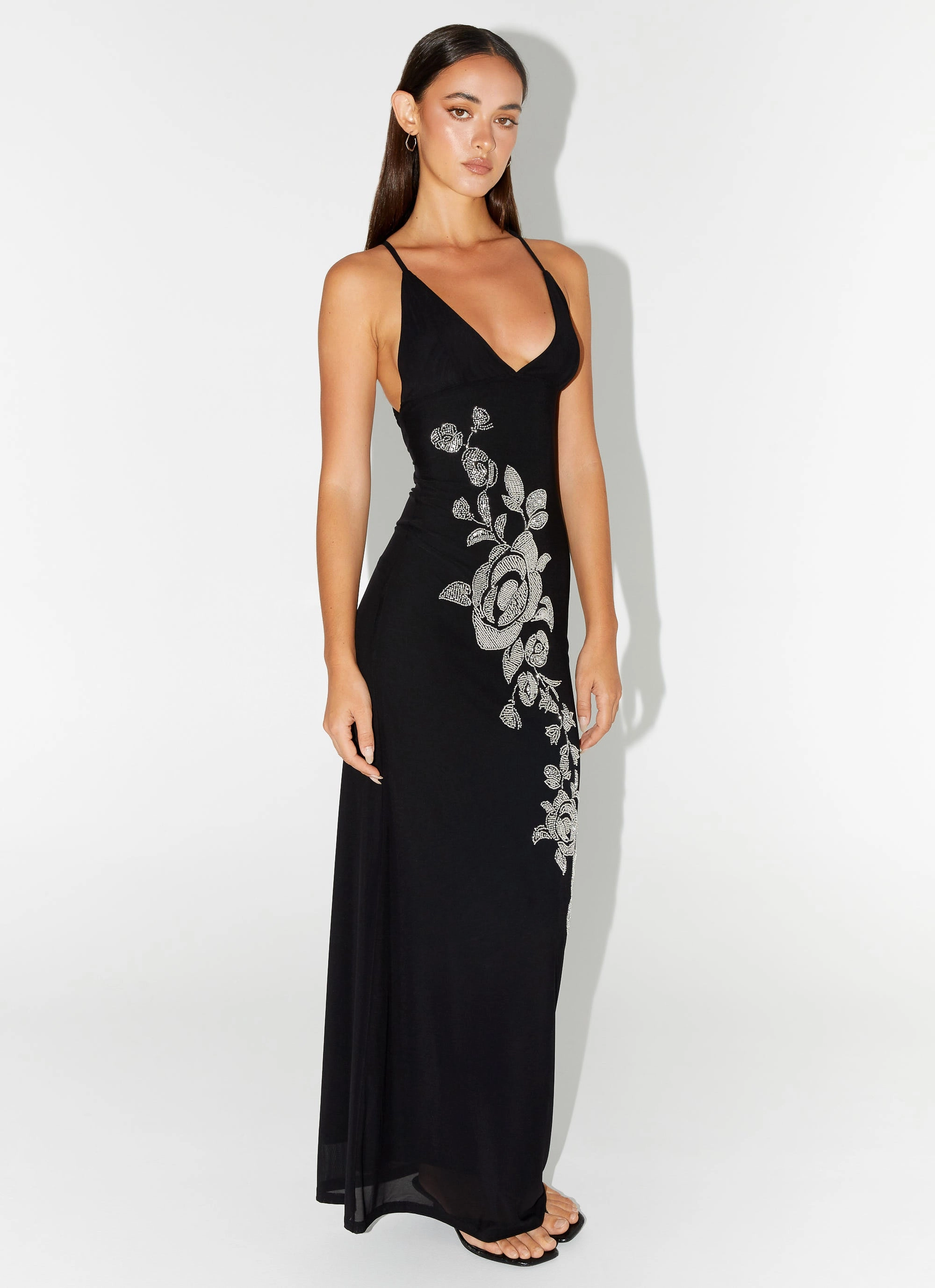 Soft Weave Beki Beaded Mesh Maxi Dress - Black