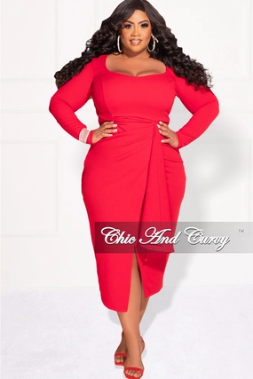 Stretch Blouse Non Irritating Label Available Online Only - Final Sale Plus Size BodyCon Dress with Wrap Skirt in Red