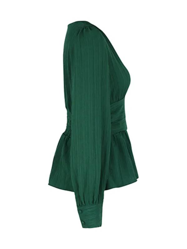 Avalee Women's New Solid Color V-Neck Long-Sleeved Waist Shirt