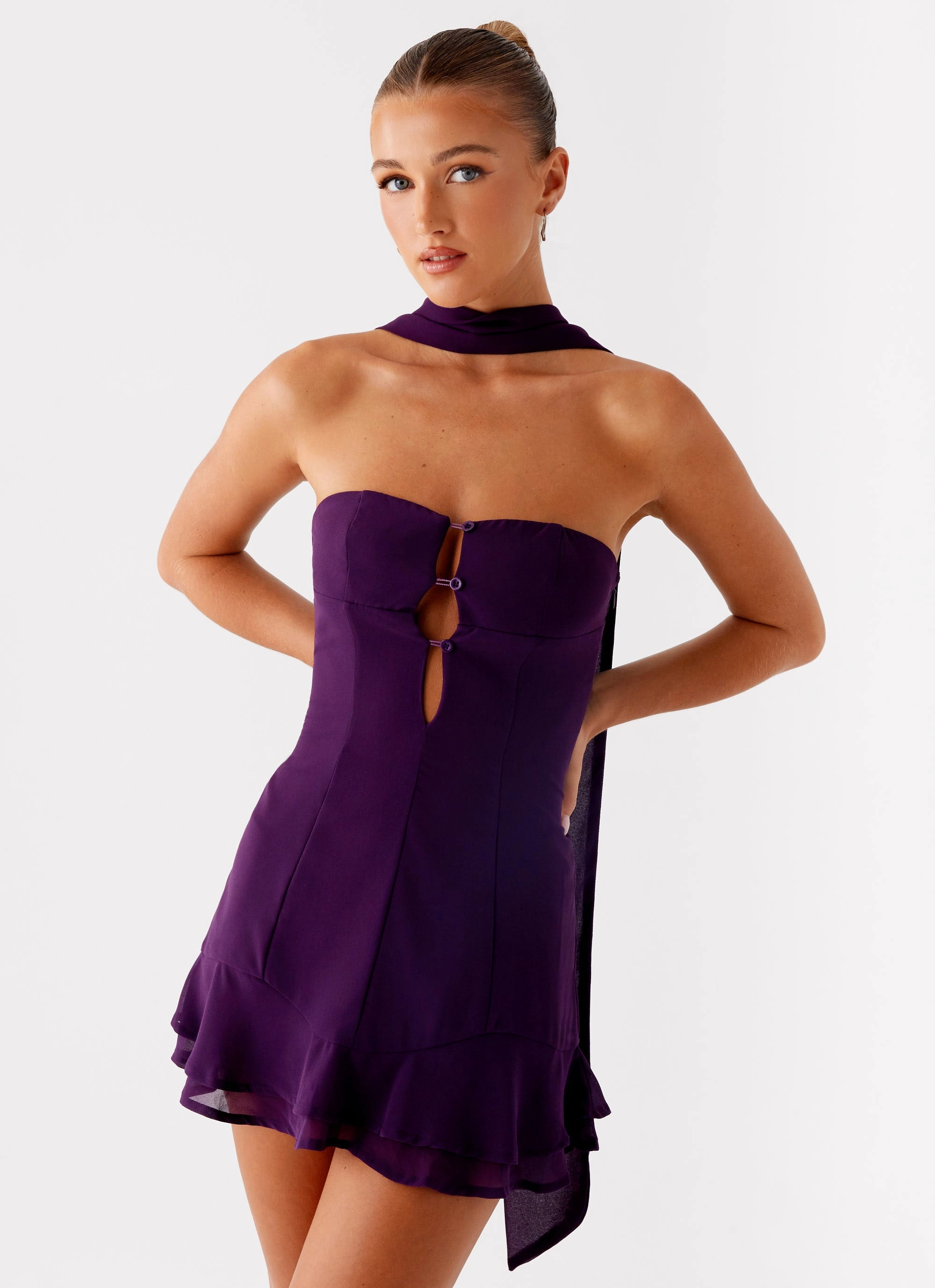 Tailored Style Elegant Comfort Avenue Mini Dress - Plum