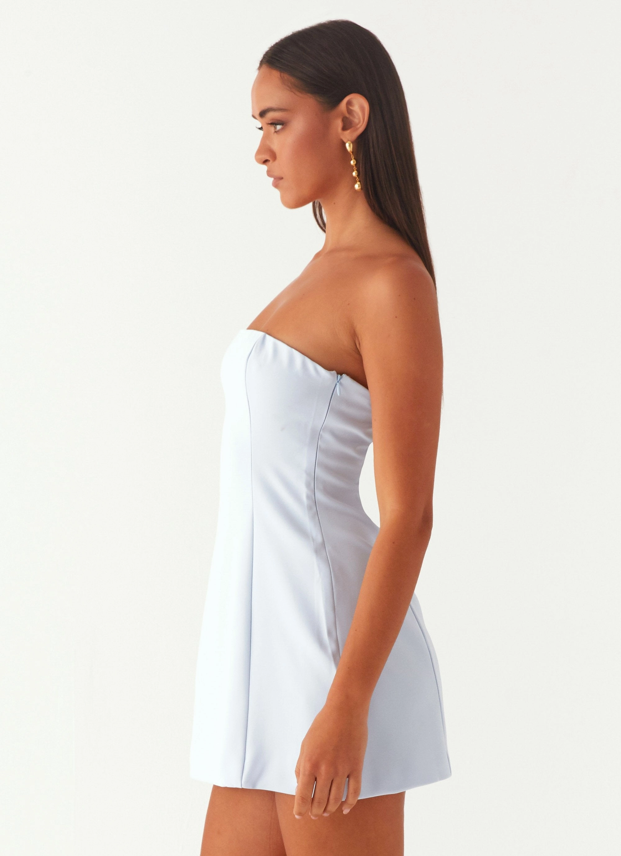 windproof Open Design Ayanna Strapless Mini Dress - Blue