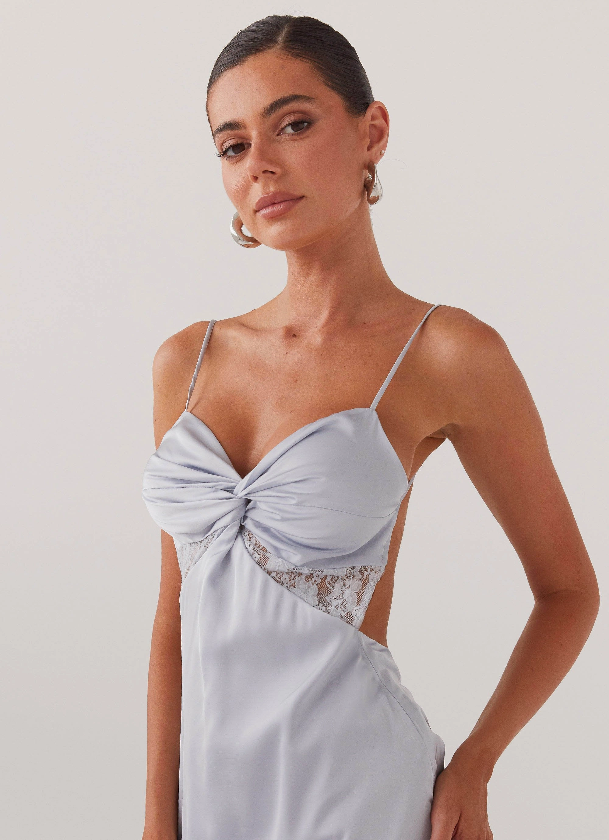 Ayla Satin Mini Dress - Arctic Blue Patterned-Fabric Pure Stitch