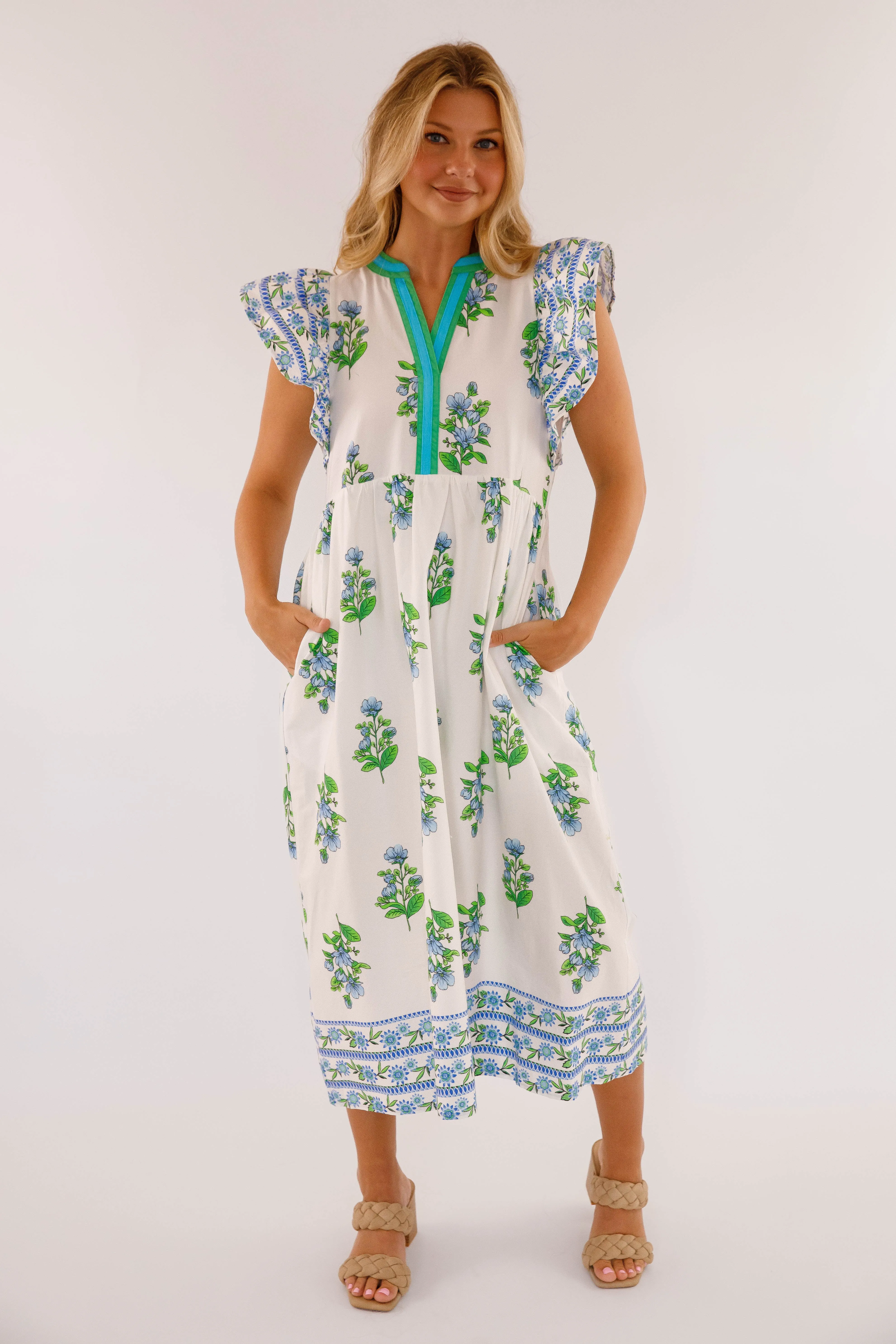 Hip-Flattering Back To Greece Midi Dress