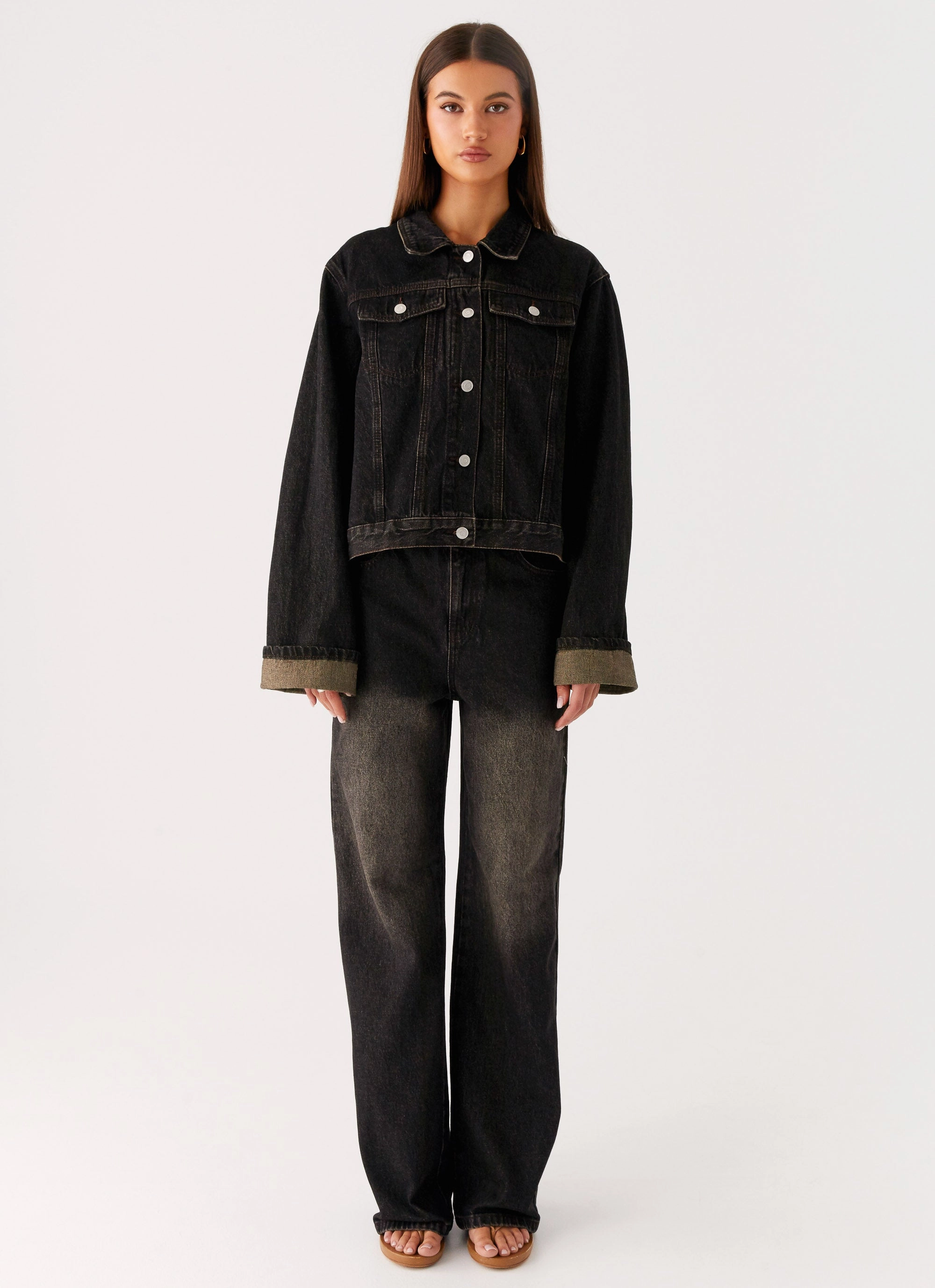 Back Again Oversized Denim Jacket - Acid Charcoal Soft Cover Clean Edge Piece