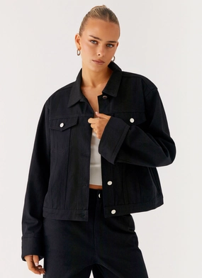 Back Again Oversized Denim Jacket - Black simple design