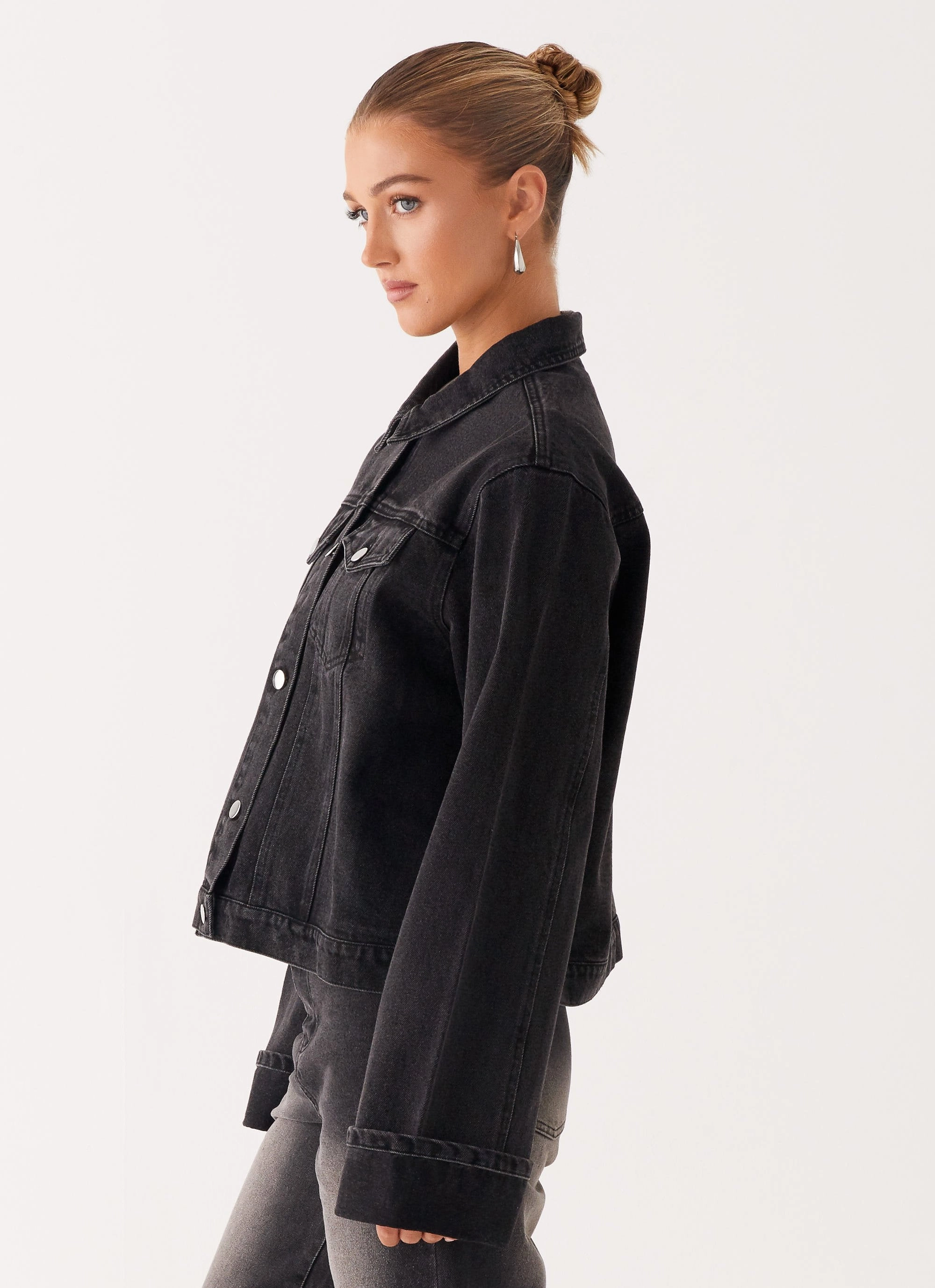 Layered Look Back Again Oversized Denim Jacket - Charcoal Wash
