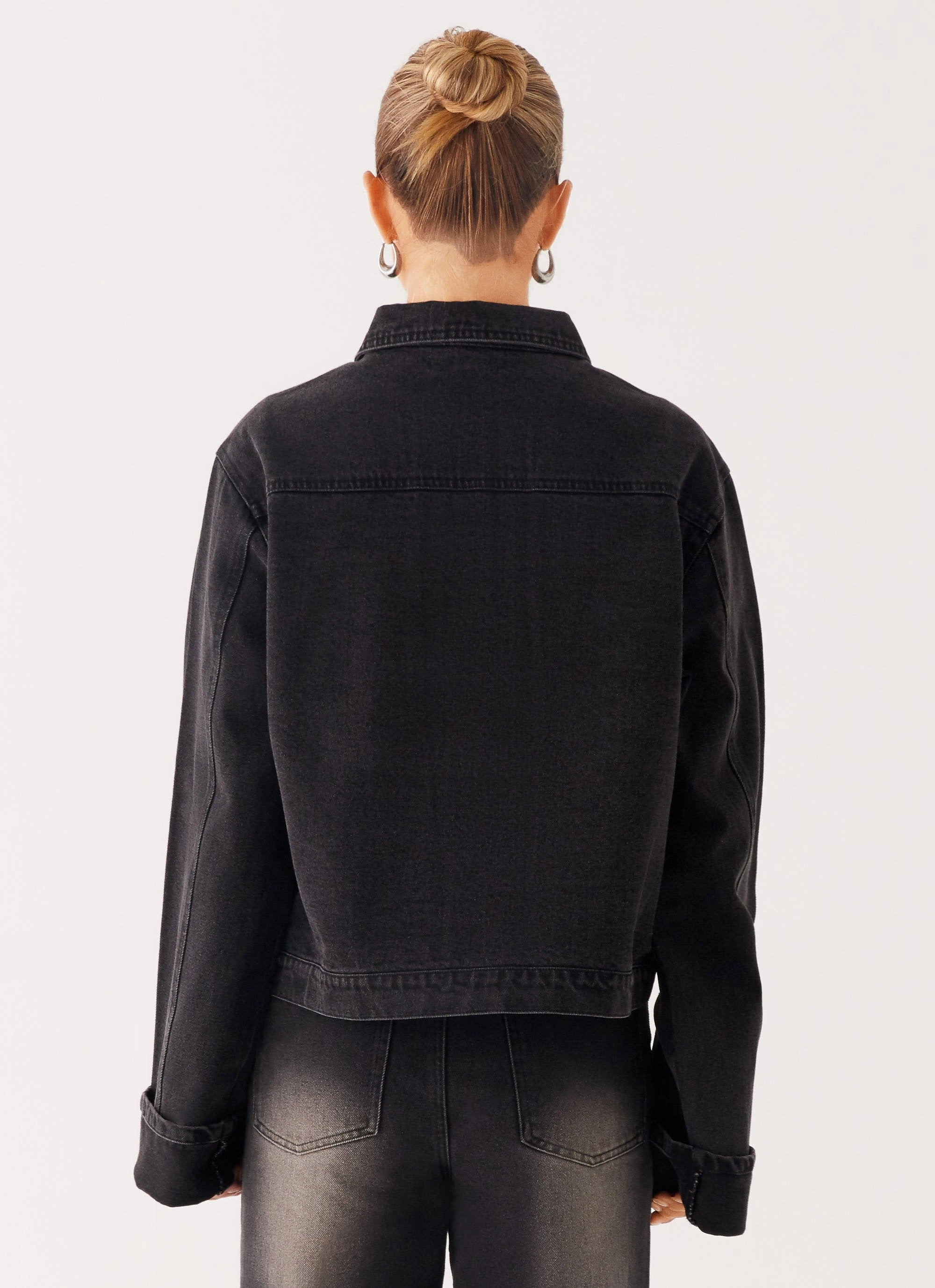 Versatile Layering Weight Back Again Oversized Denim Jacket - Charcoal Wash