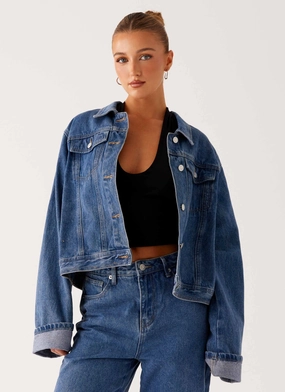 Sealed Seams Back Again Oversized Denim Jacket - True Blue