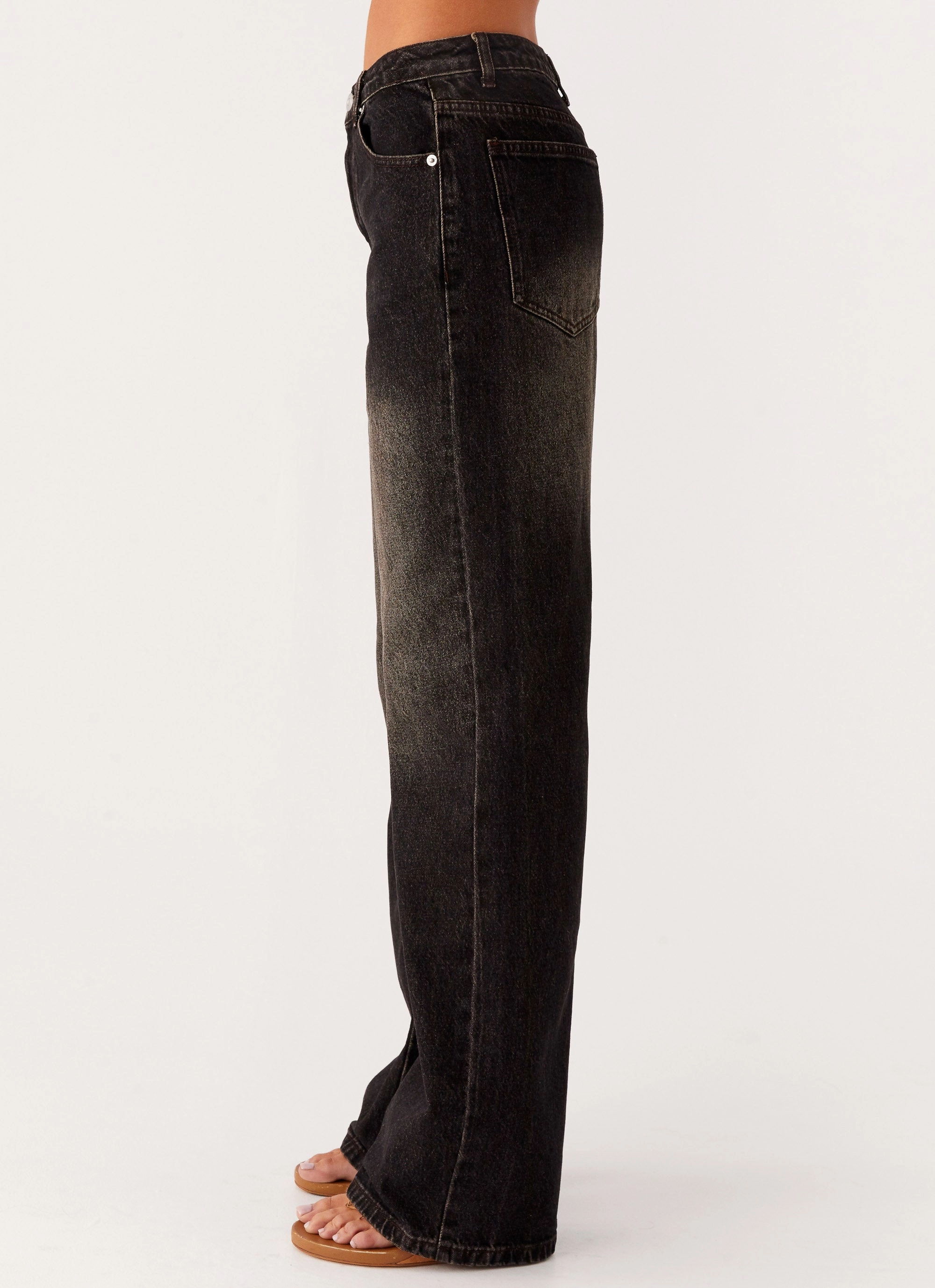 Back Again Straight Leg Denim Jeans - Acid Charcoal Durable Material