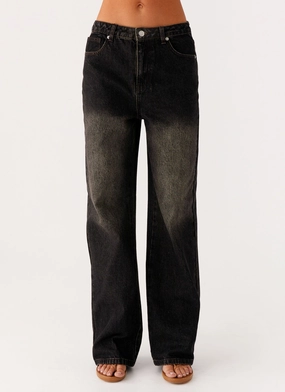SeamlessPockets Softened Hem Back Again Straight Leg Denim Jeans - Acid Charcoal