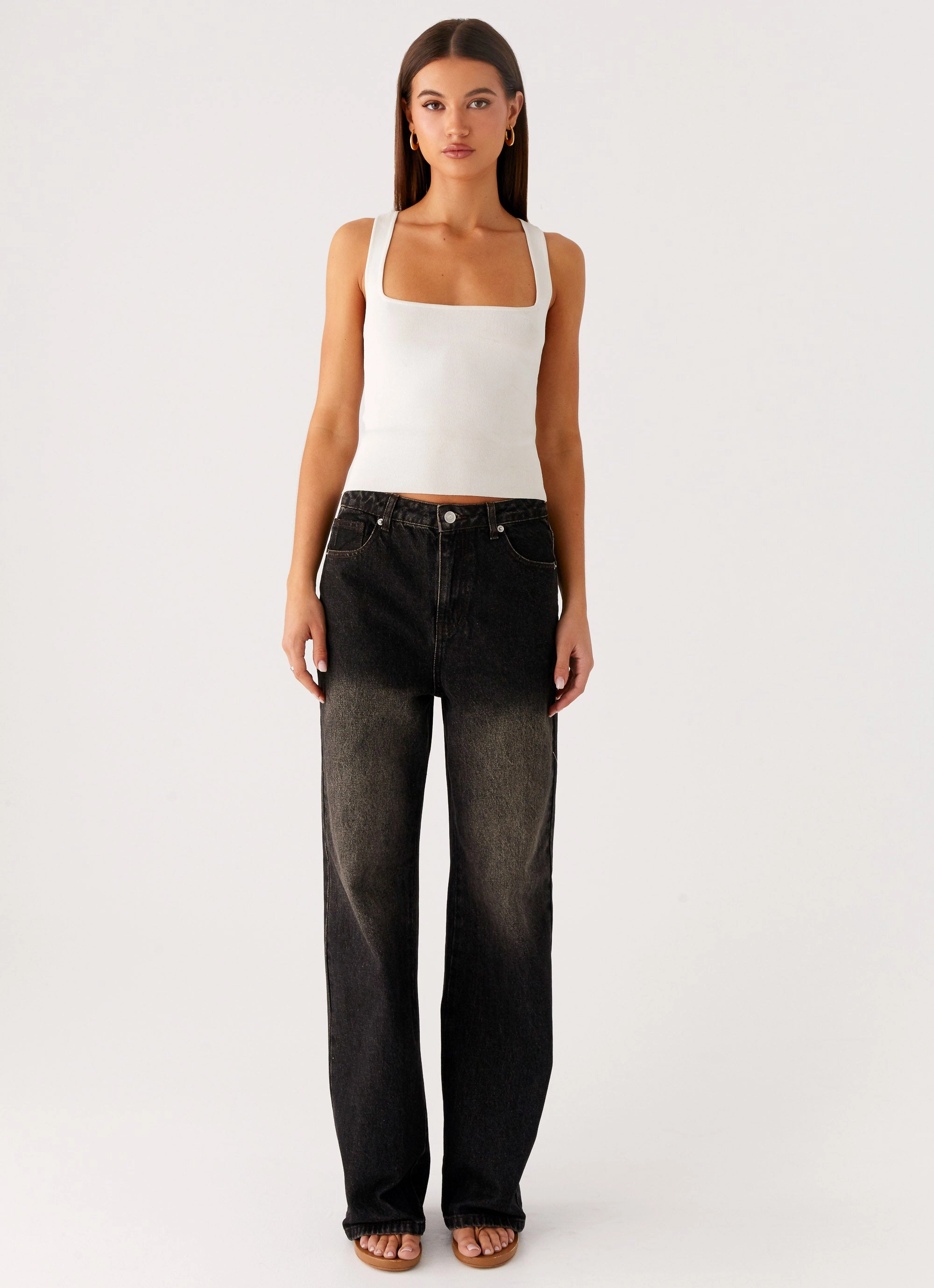 Back Again Straight Leg Denim Jeans - Acid Charcoal Breathable fabric