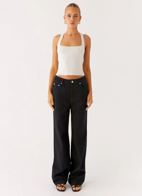 Back Again Straight Leg Denim Jeans - Black Movement Flex Roll-up style
