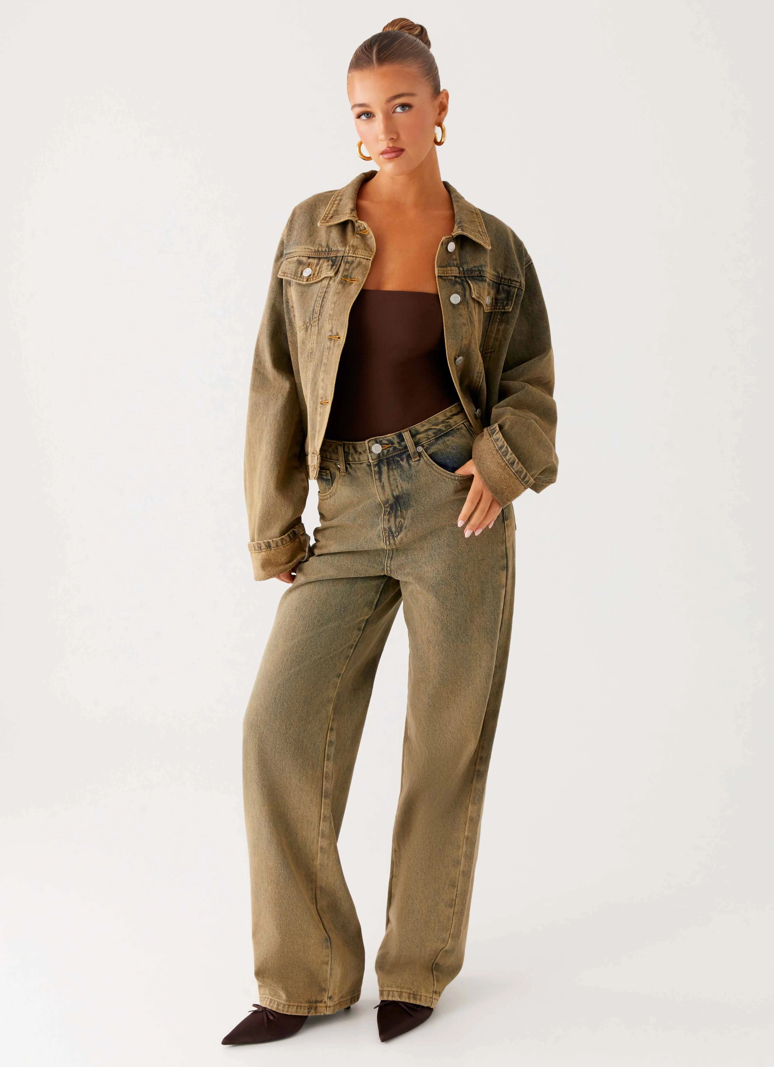Back Again Straight Leg Denim Jeans - Brown Sand Wash Soft Touch
