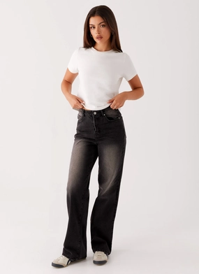 Back Again Straight Leg Denim Jeans - Charcoal Wash Minimal Comfort Chill Wear