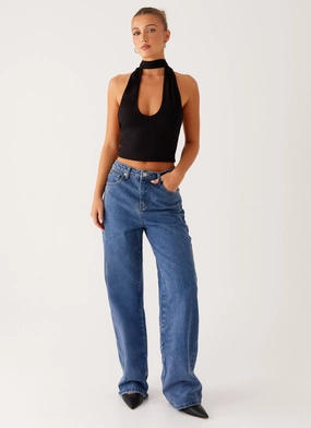 Back Again Straight Leg Denim Jeans - True Blue Sporty Comfort