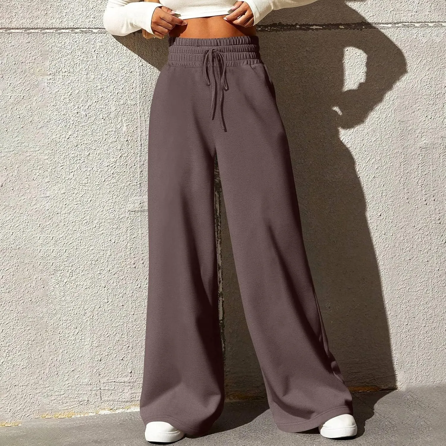 Baggy Sweatpants for Women Fleece Drawstring High Waisted Wide Leg Pants Lightweight Lounge Pants with Pockets