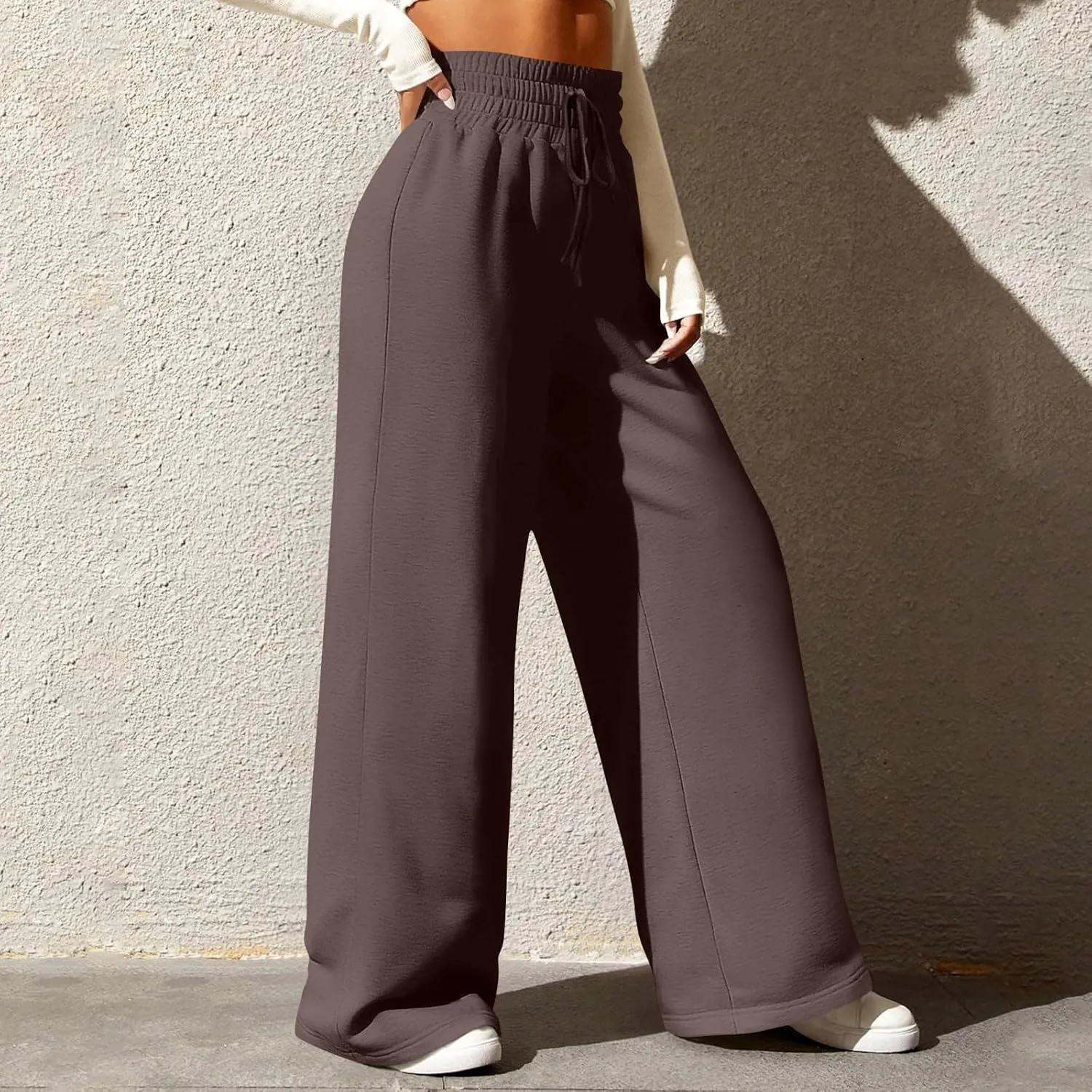Baggy Sweatpants for Women Fleece Drawstring High Waisted Wide Leg Pants Lightweight Lounge Pants with Pockets