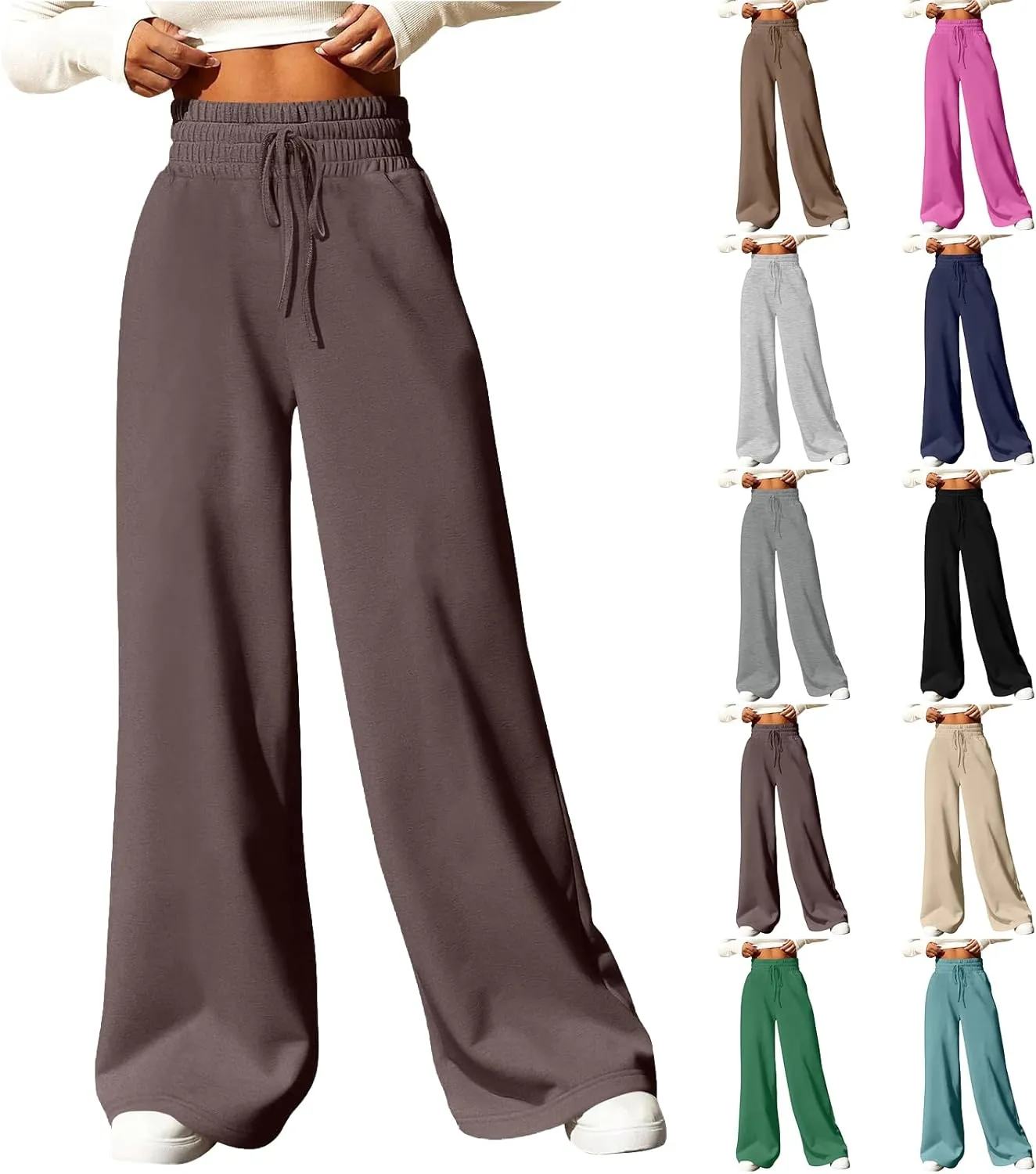 Baggy Sweatpants for Women Fleece Drawstring High Waisted Wide Leg Pants Lightweight Lounge Pants with Pockets