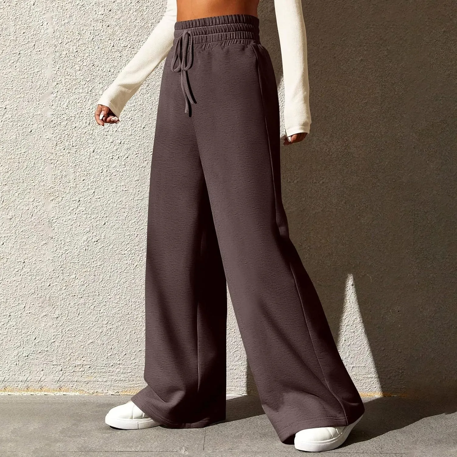 Baggy Sweatpants for Women Fleece Drawstring High Waisted Wide Leg Pants Lightweight Lounge Pants with Pockets