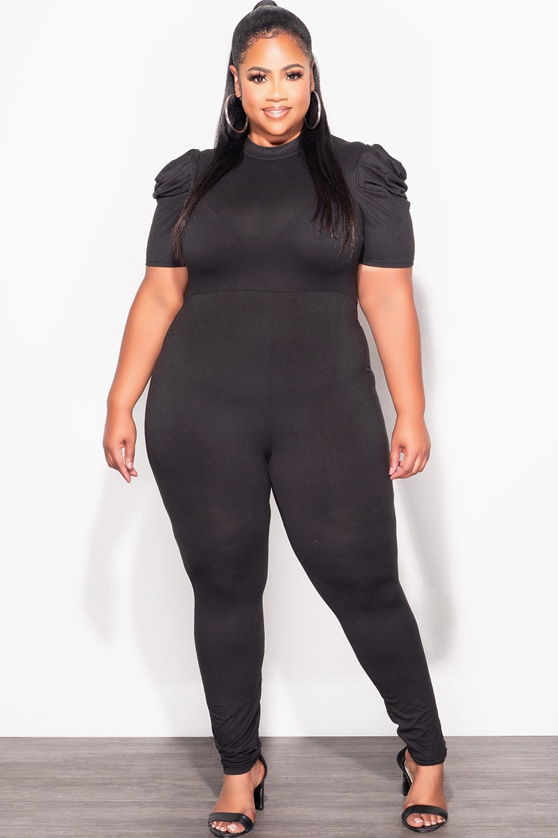 Final Sale Plus Size Mock Neck Fitted Jumpsuit in Black elastic waistband Comfortable Layers