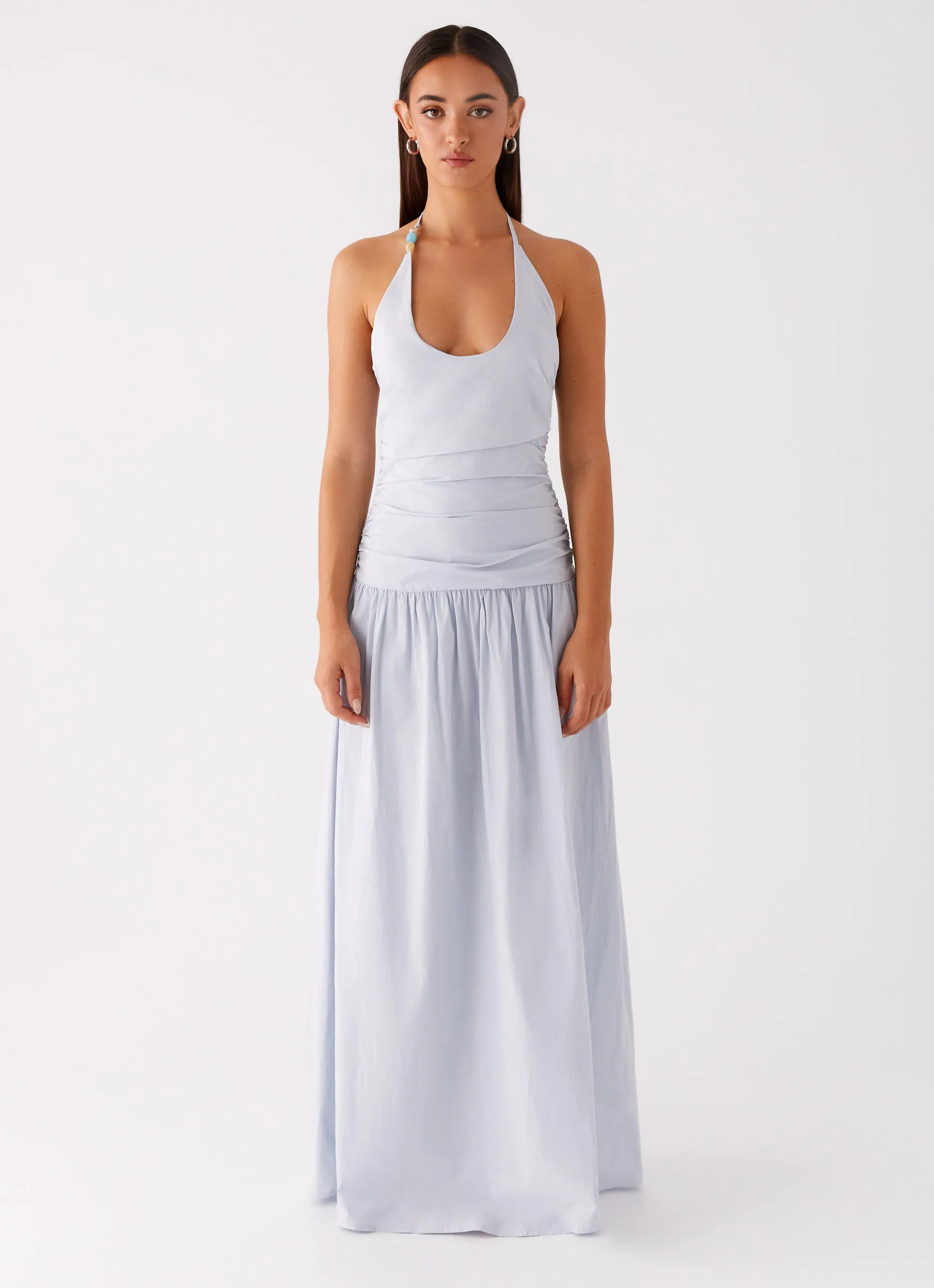 Cristina Halter Maxi Dress - Cornflower Blue Flap-Detail Cool Comfort