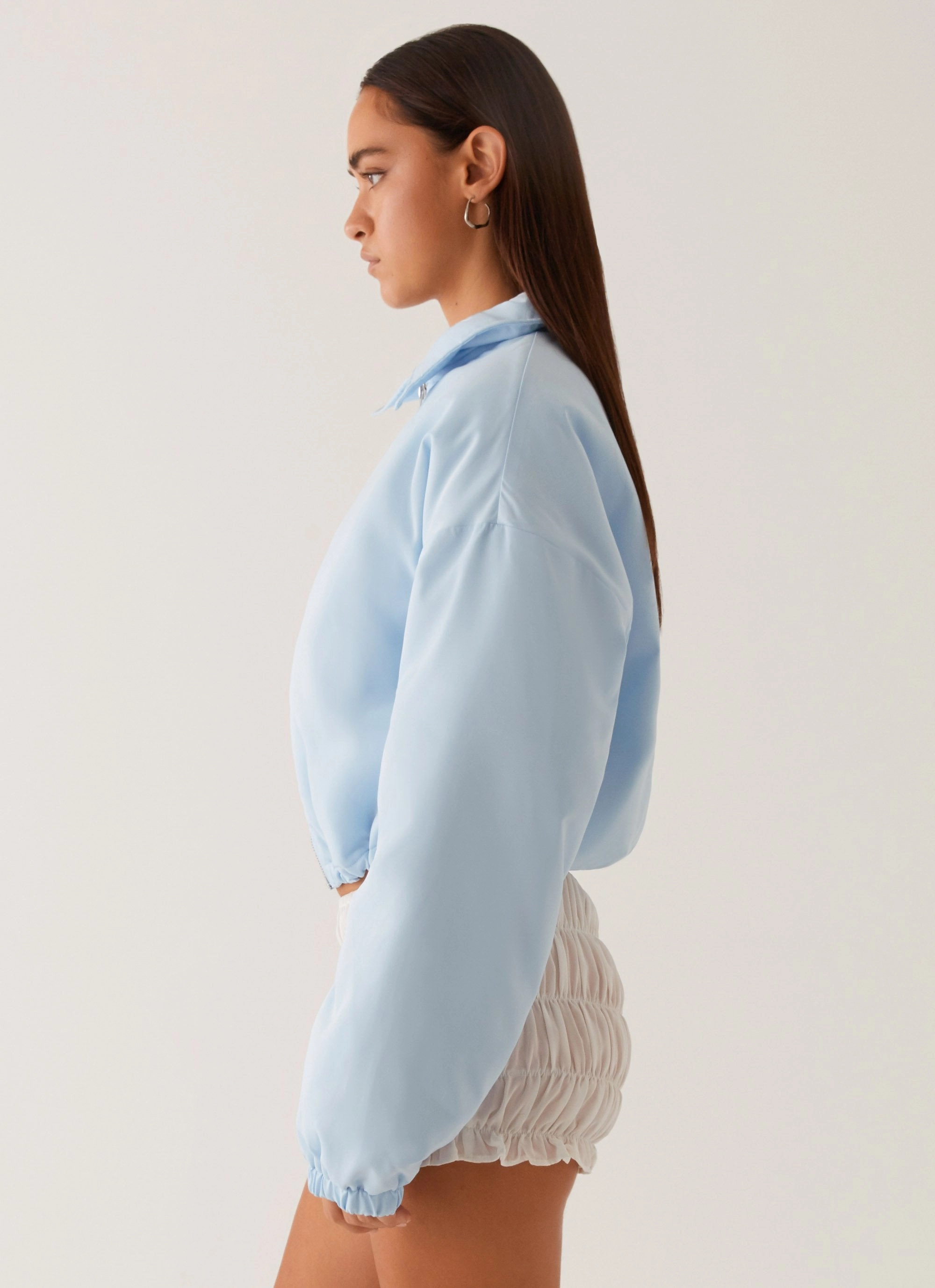 Casual Classic Layered Collar Baltimore Bomber Jacket - Pale Blue