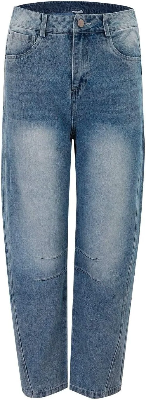 Barrel Jeans for Women Mid Rise Cropped Pants Wide Leg Cheetah Print Boyfriend Jeans Trendy Straight Leg Pants