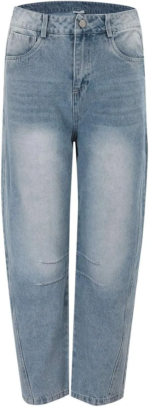 Barrel Jeans for Women Mid Rise Cropped Pants Wide Leg Cheetah Print Boyfriend Jeans Trendy Straight Leg Pants