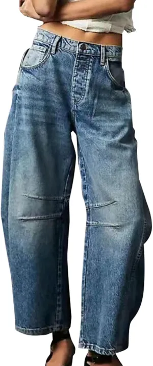 Barrel Jeans for Women Mid Rise Cropped Pants Wide Leg Cheetah Print Boyfriend Jeans Trendy Straight Leg Pants