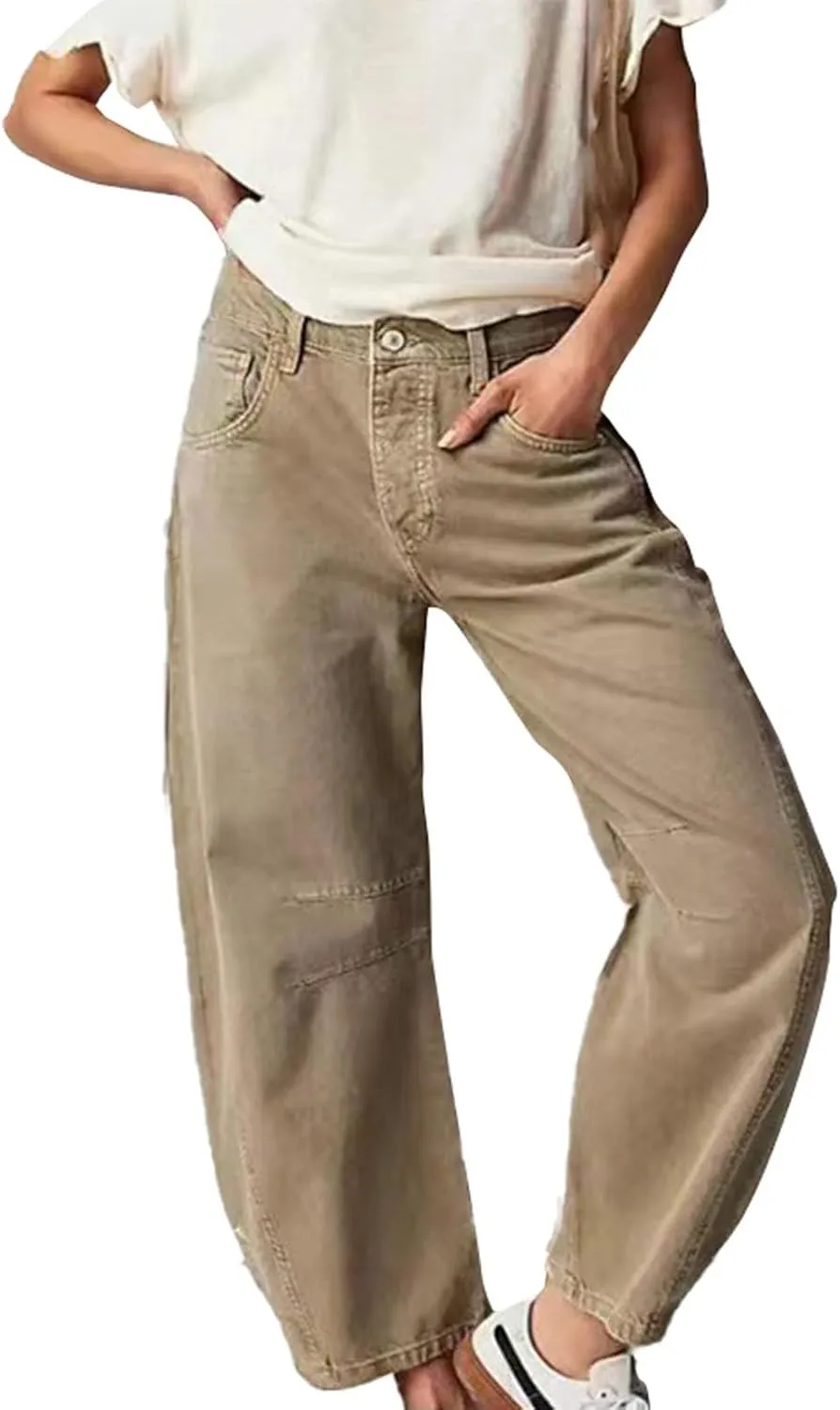 Barrel Jeans for Women Mid Rise Cropped Pants Wide Leg Cheetah Print Boyfriend Jeans Trendy Straight Leg Pants