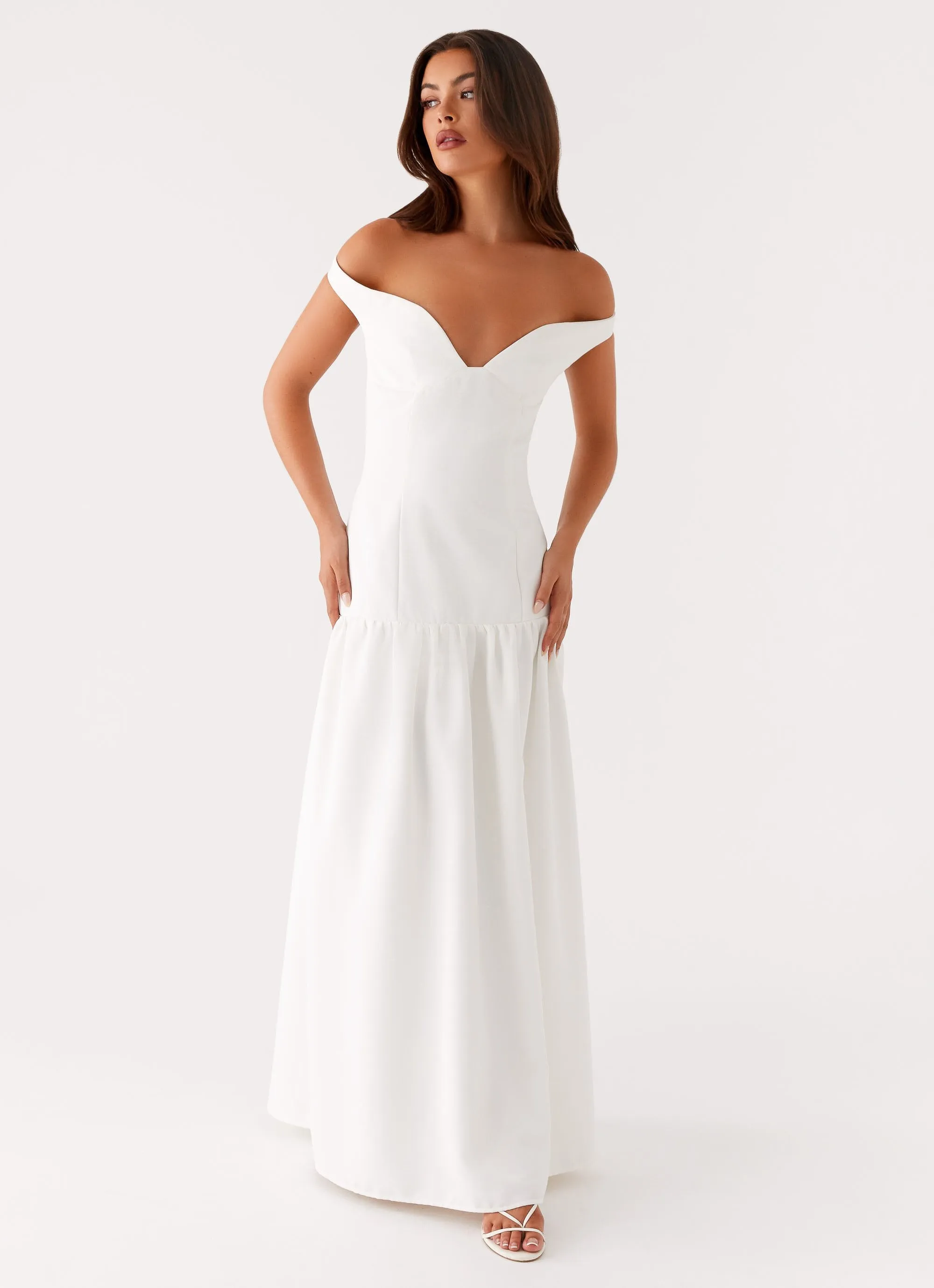 Basel Maxi Dress - White Classic Vibe Ruched-Detail