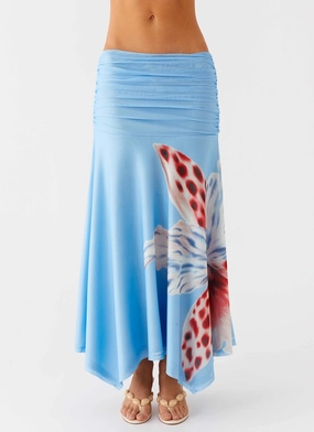 No Irritation Seams Liana Ruched Maxi Skirt - Deep Sea Bloom