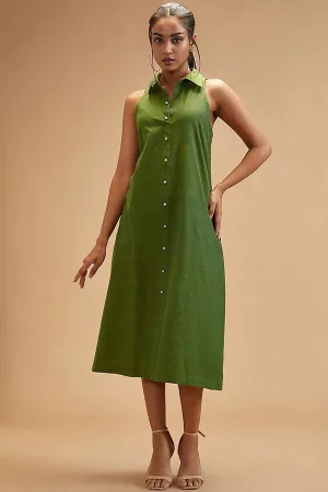Basil Green Shirt Collar Dress