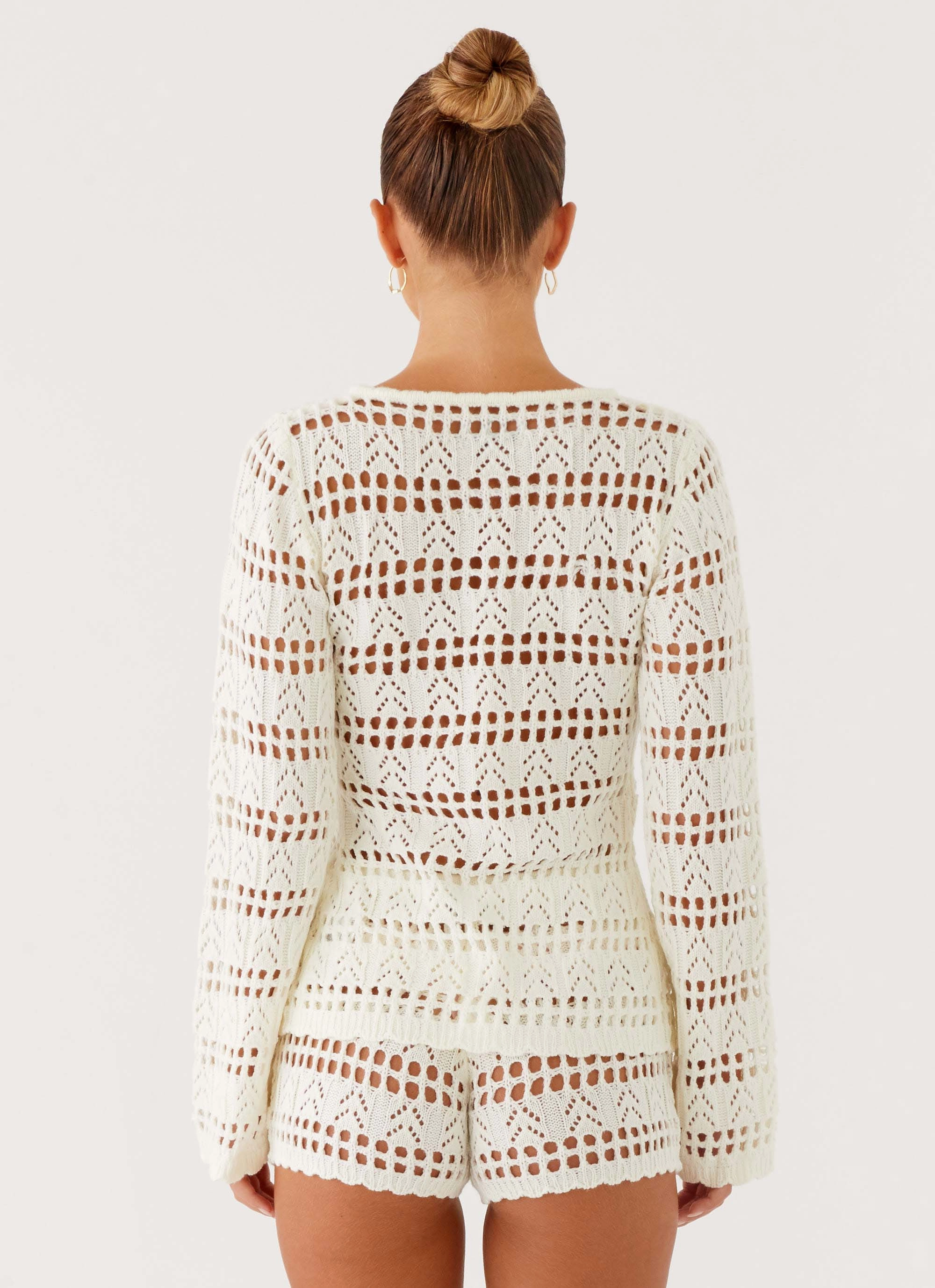 Baylock Crochet Long Sleeve Top - White Relaxed Sweatshirt AntiFade Treatment