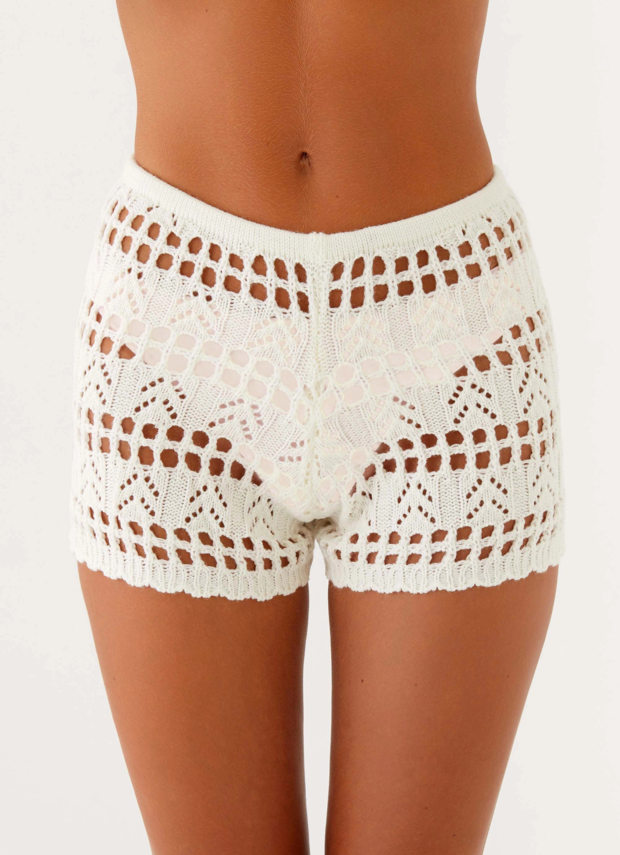 Baylock Crochet Shorts - White slim fit Flattering Style