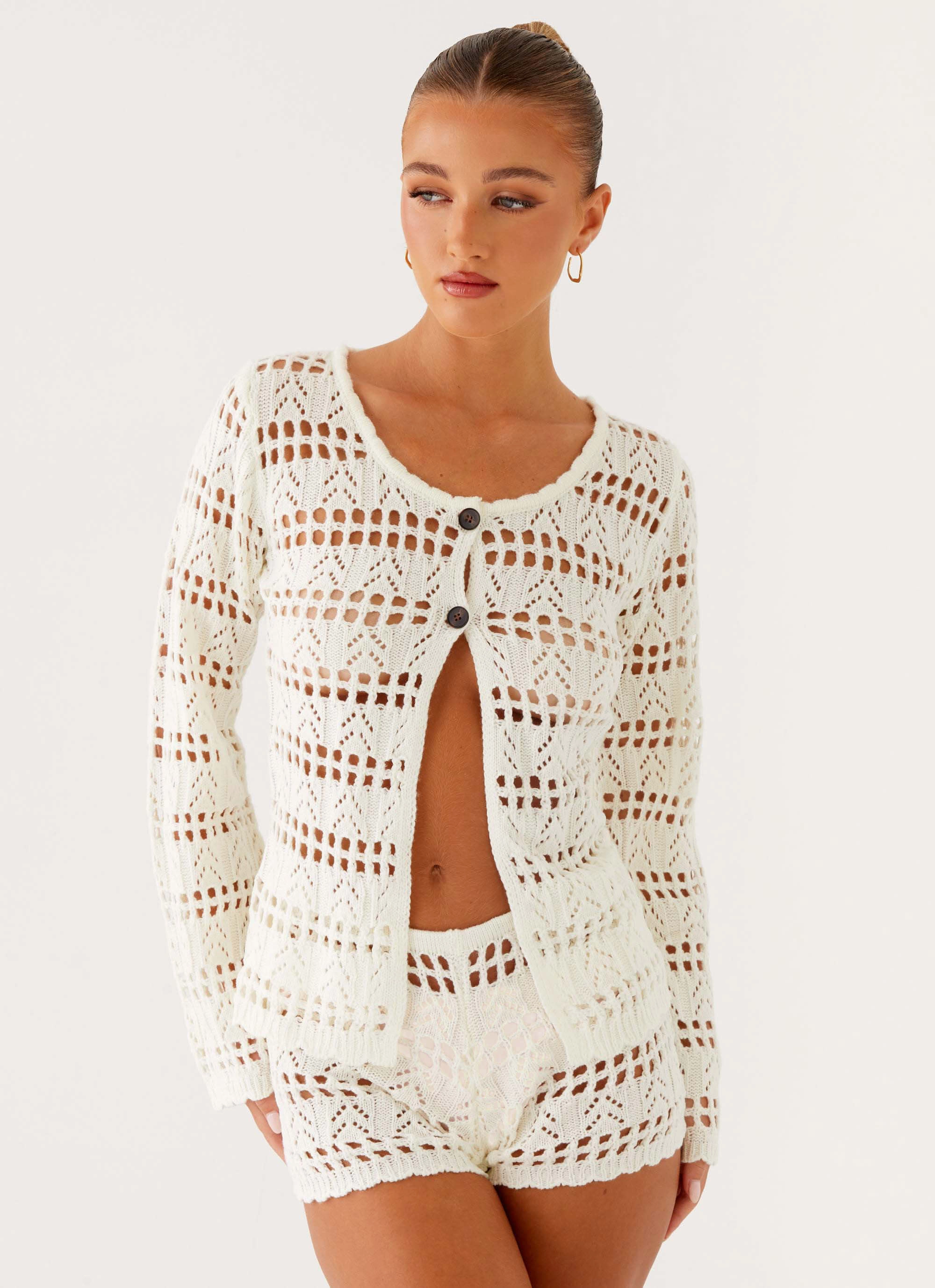 Sporty Comfort Fit Core Utility Baylock Crochet Shorts - White